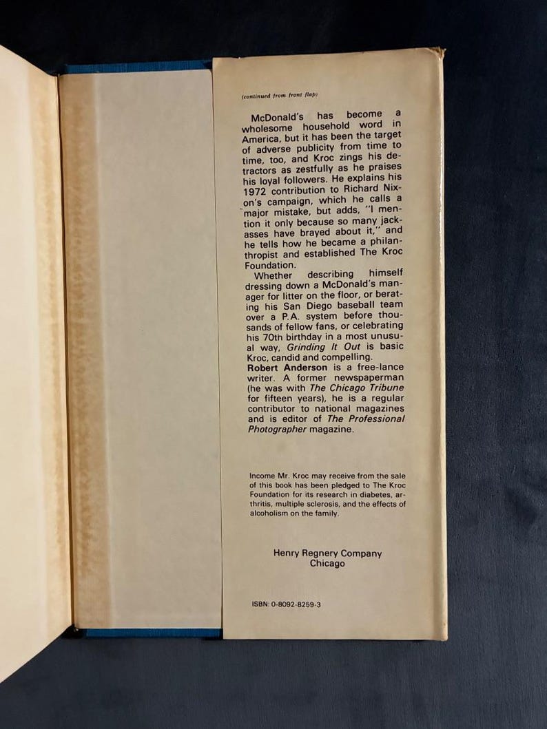 Grinding It Out: The Making of McDonald's by Ray Kroc with Robert Anderson 1977 First Edition First Printing Near Fine/Near Fine image 5