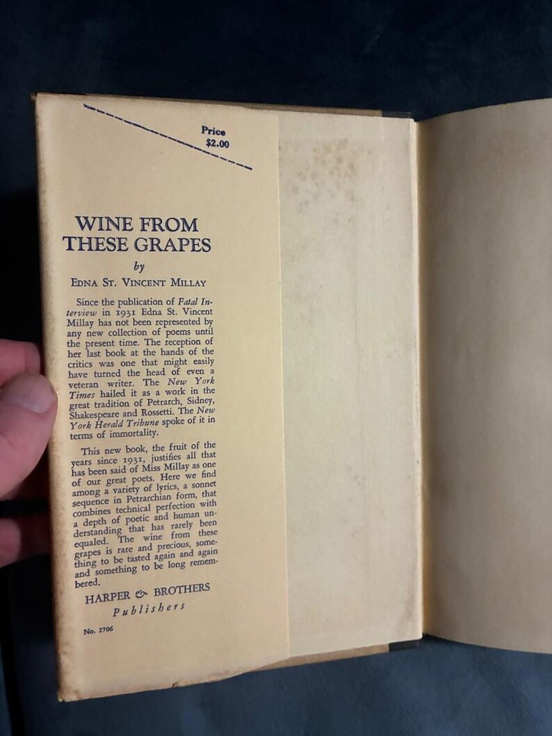 Vino de estas uvas por Edna St. Vincent Millay 1934 Primera edición Muy buen estado/Muy buen estado imagen 2
