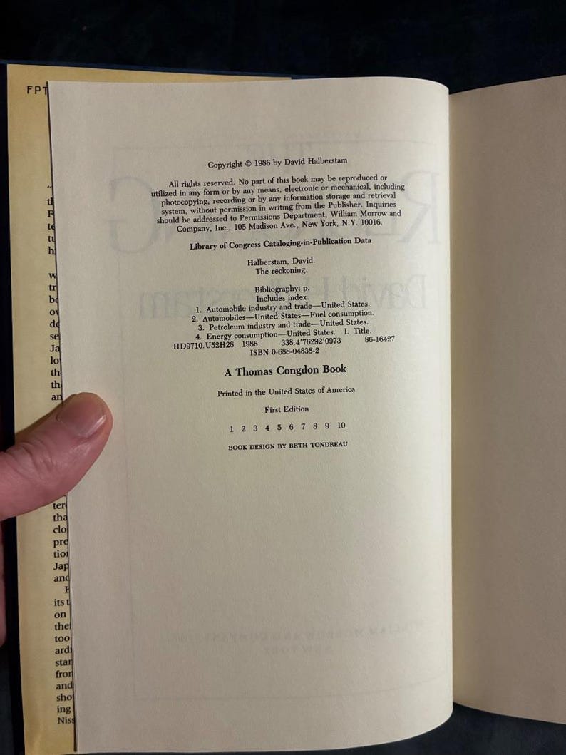 The Reckoning by David Halberstam 1986 First Edition First Printing Fine/Near Fine image 3