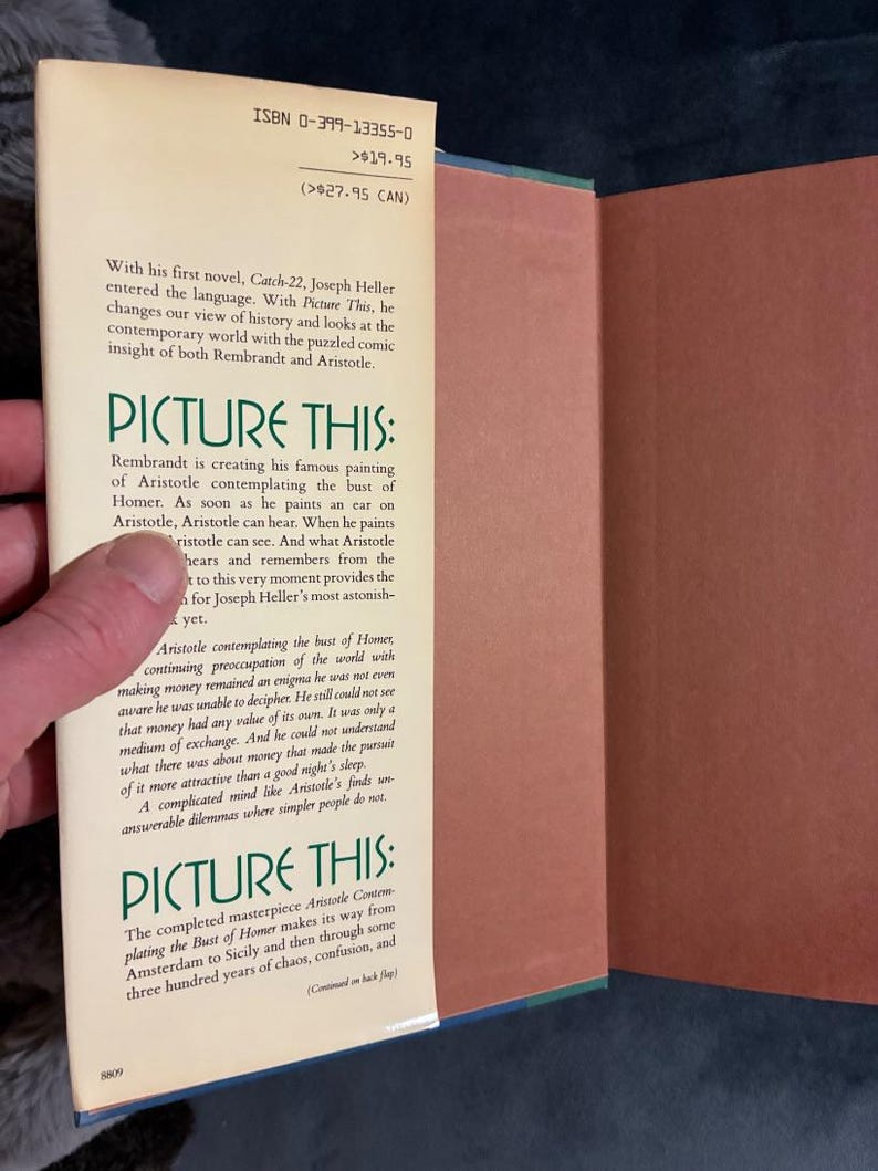 Picture This von Joseph Heller, 1988, Erstausgabe, erster Druck, sehr guter bis nahezu neuwertiger Zustand, Hardcover. Bild 2