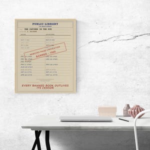 The Catcher in the Rye Banned Book Poster | J. D. Salinger Library Card Print | Coming of Age Novel Art image 4
