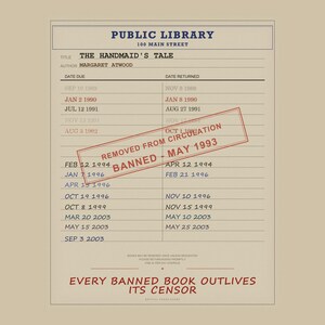 The Handmaid's Tale Banned Book Poster | Margaret Atwood Library Card Print | Feminist Literature Art image 5