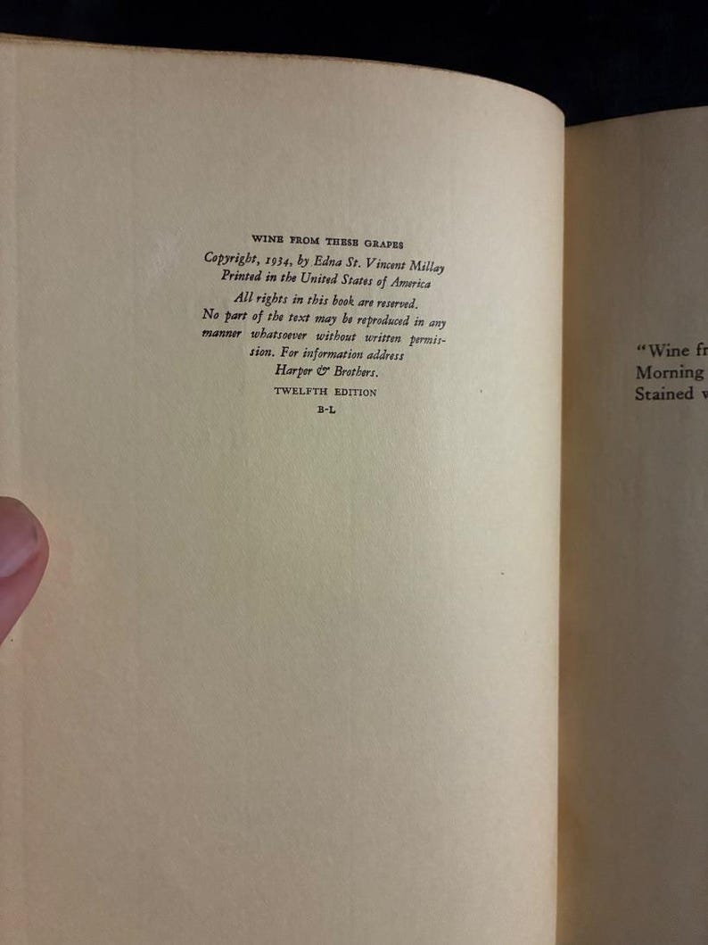 Vino de estas uvas por Edna St. Vincent Millay 1934 Primera edición Muy buen estado/Muy buen estado imagen 4
