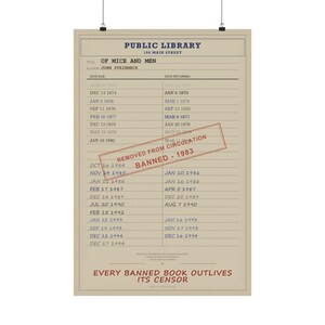 Of Mice and Men Banned Book Poster | John Steinbeck Library Card Print | American Literature Print immagine 5