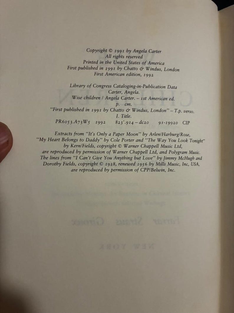 Wise Children by Angela Carter 1992 First Edition Near Fine/Near Fine image 6