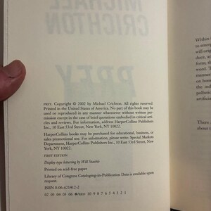 Prey von Michael Crichton, 2002, Erstausgabe, erster Druck, sehr guter bis nahezu neuwertiger Zustand Bild 3