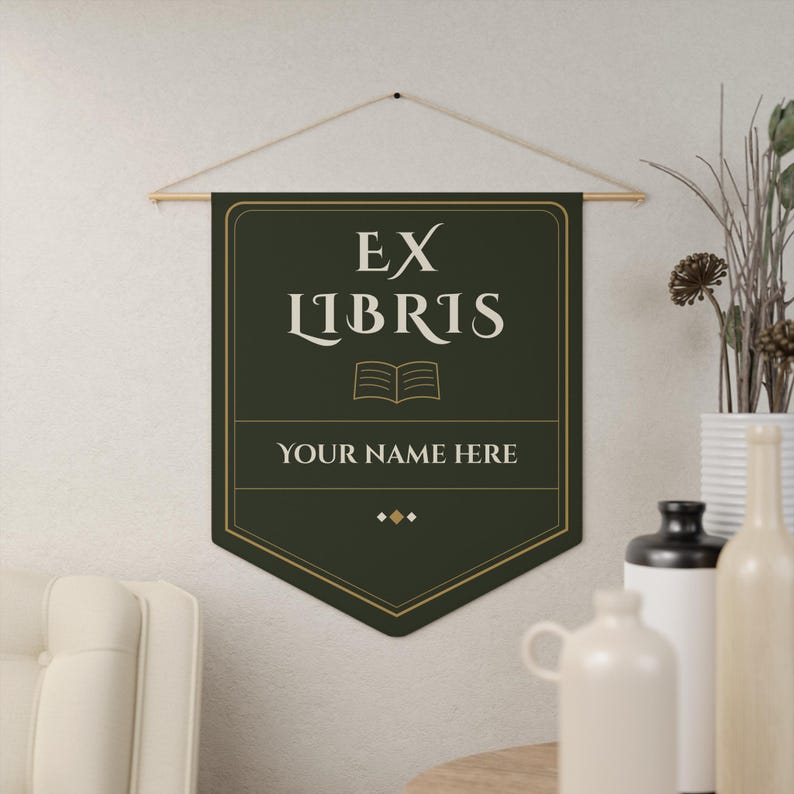 Fanion personnalisable pour ex-libris | Bannière de bibliothèque personnalisée vert forêt image 2