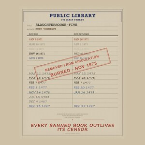 Slaughterhouse-Five Banned Book Digital Poster | Kurt Vonnegut Library Card Print | Anti War Literature Art image 5