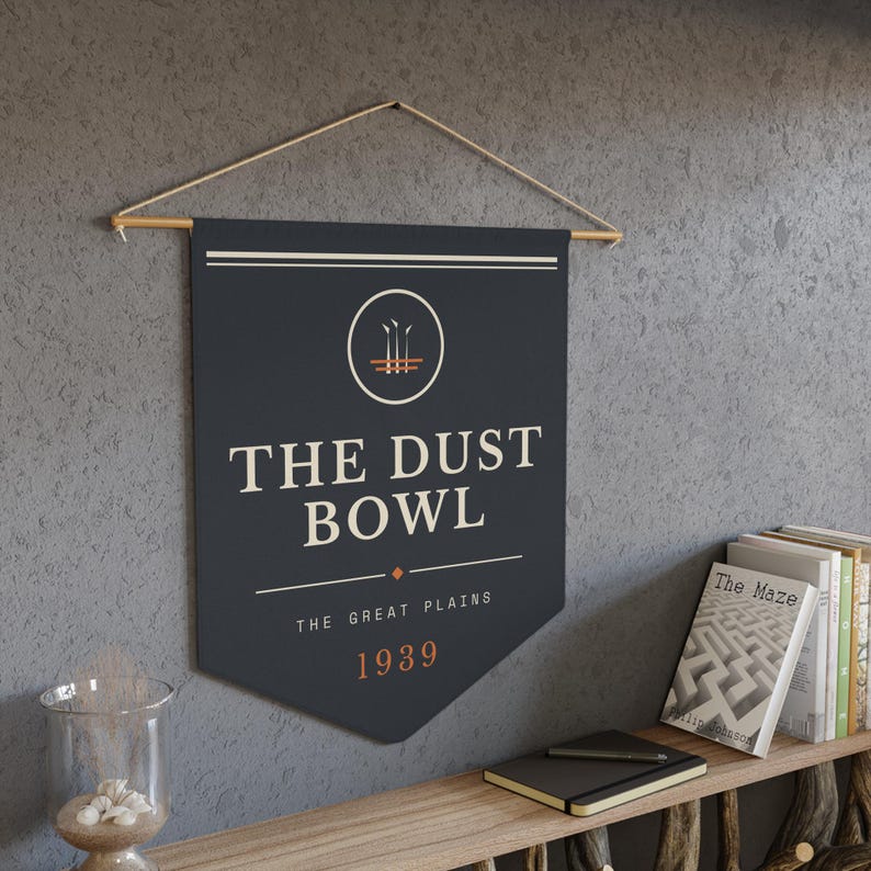 Dust Bowl Literary Pennant | Plains History Print | Vintage Americana Wall Art image 1