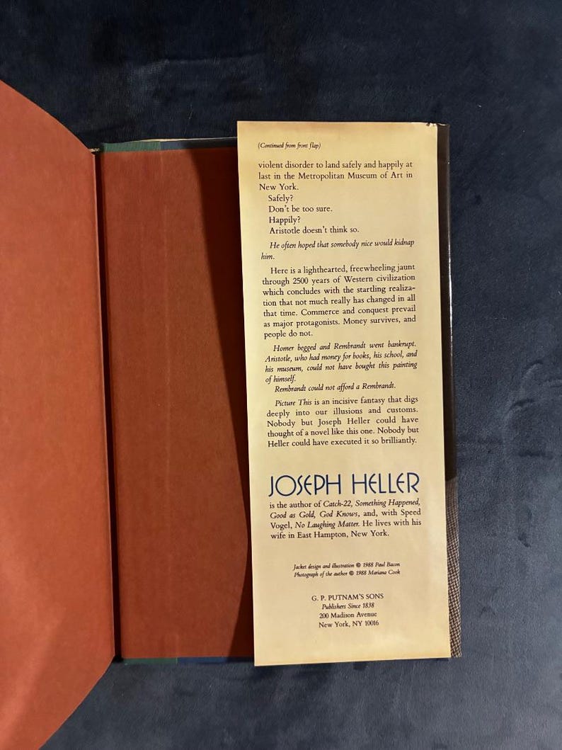 Picture This von Joseph Heller, 1988, Erstausgabe, erster Druck, sehr guter bis nahezu neuwertiger Zustand, Hardcover. Bild 5