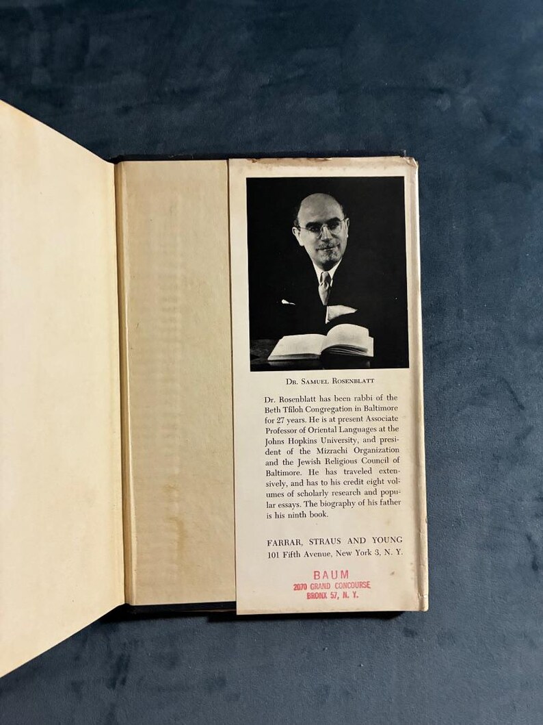Yossele Rosenblatt Biography: First Edition 1954 Hardcover (Very Good/Good) image 6