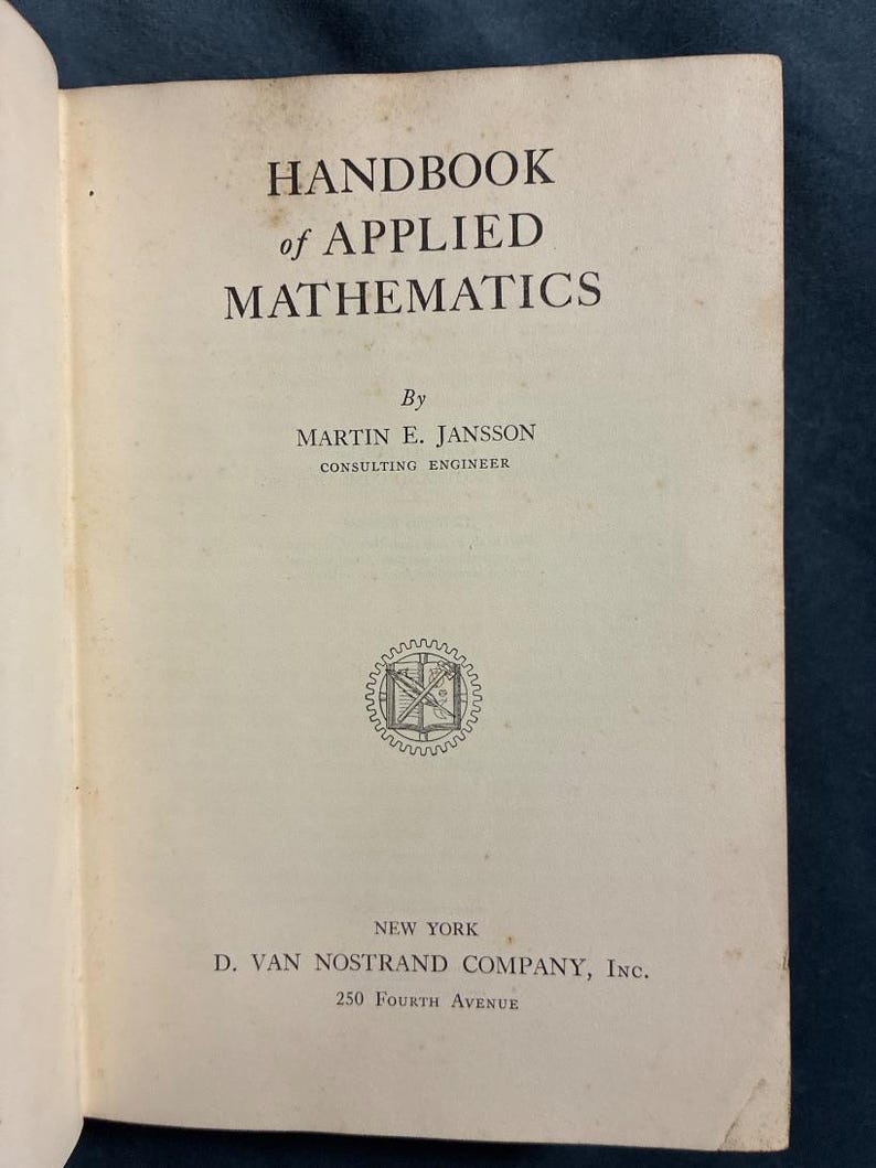 Handbook of Applied Mathematics by Martin E. Jansson First Edition Very Good Hardcover image 11