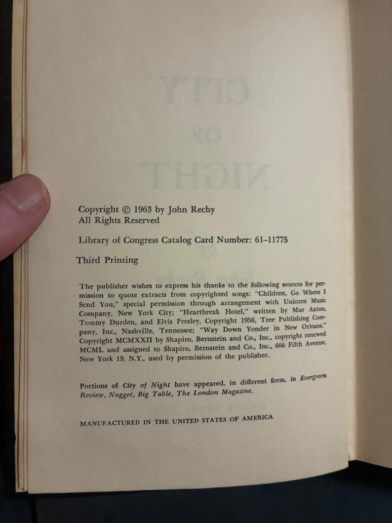 City of Night by John Rechy First Edition Third Printing Very Good image 4
