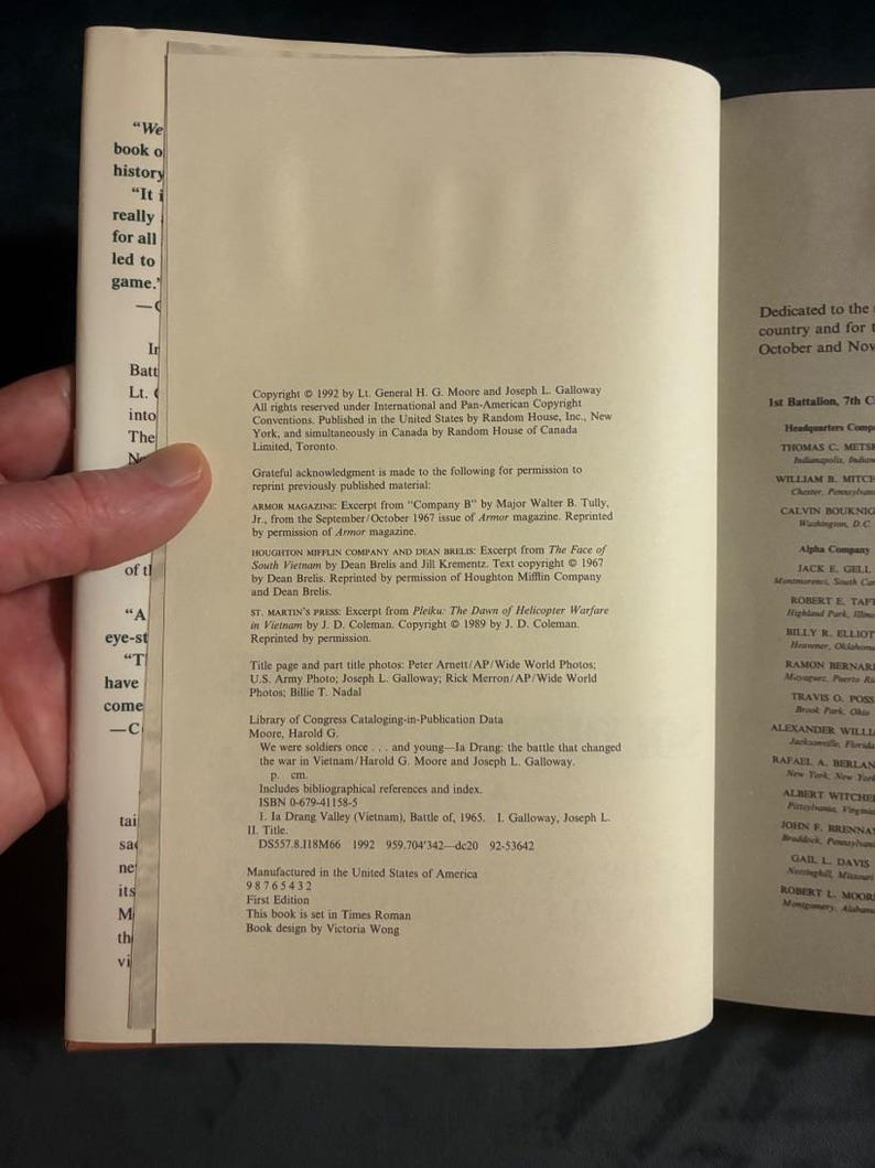 We Were Soldiers Once... and Young by Lt. Gen. Harold G. Moore (Ret.) and Joseph L. Galloway 1992 First Edition First Printing Hardcover image 3