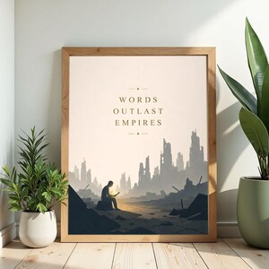 Words Outlast Empires - Dystopian Literary Wall Art, Book Lover Gift afbeelding 1