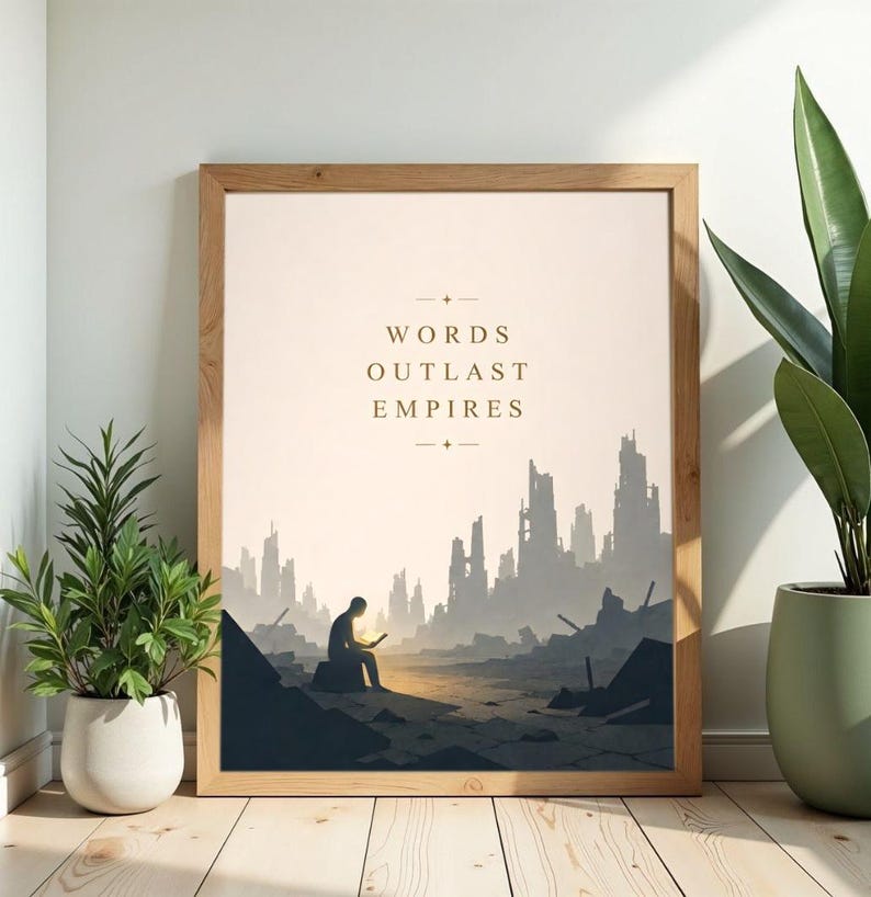 Words Outlast Empires - Dystopian Literary Wall Art, Book Lover Gift afbeelding 1
