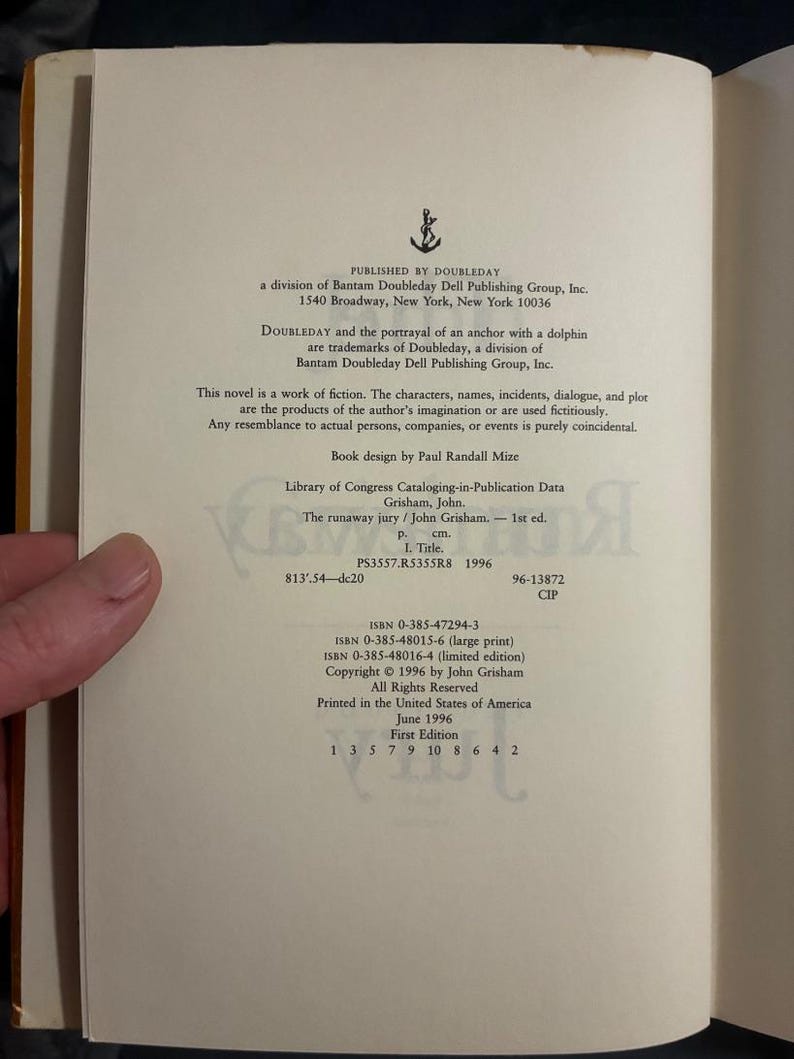 Die Jury von John Grisham, 1996, Erstausgabe, erster Druck, nahezu neuwertig/sehr gut Bild 3