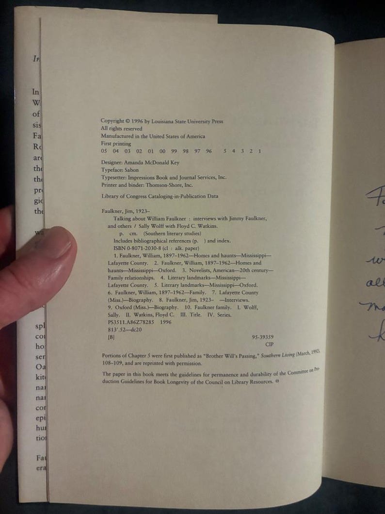 Talking About William Faulkner by Sally Wolff Signed 1996 First Edition first printing image 5