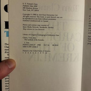Der Kardinal des Kremls von Tom Clancy, 1988, Erstausgabe, erster Druck, sehr gut bis sehr gut+ Bild 3