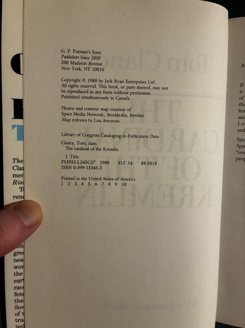 Der Kardinal des Kremls von Tom Clancy, 1988, Erstausgabe, erster Druck, sehr gut bis sehr gut+ Bild 3