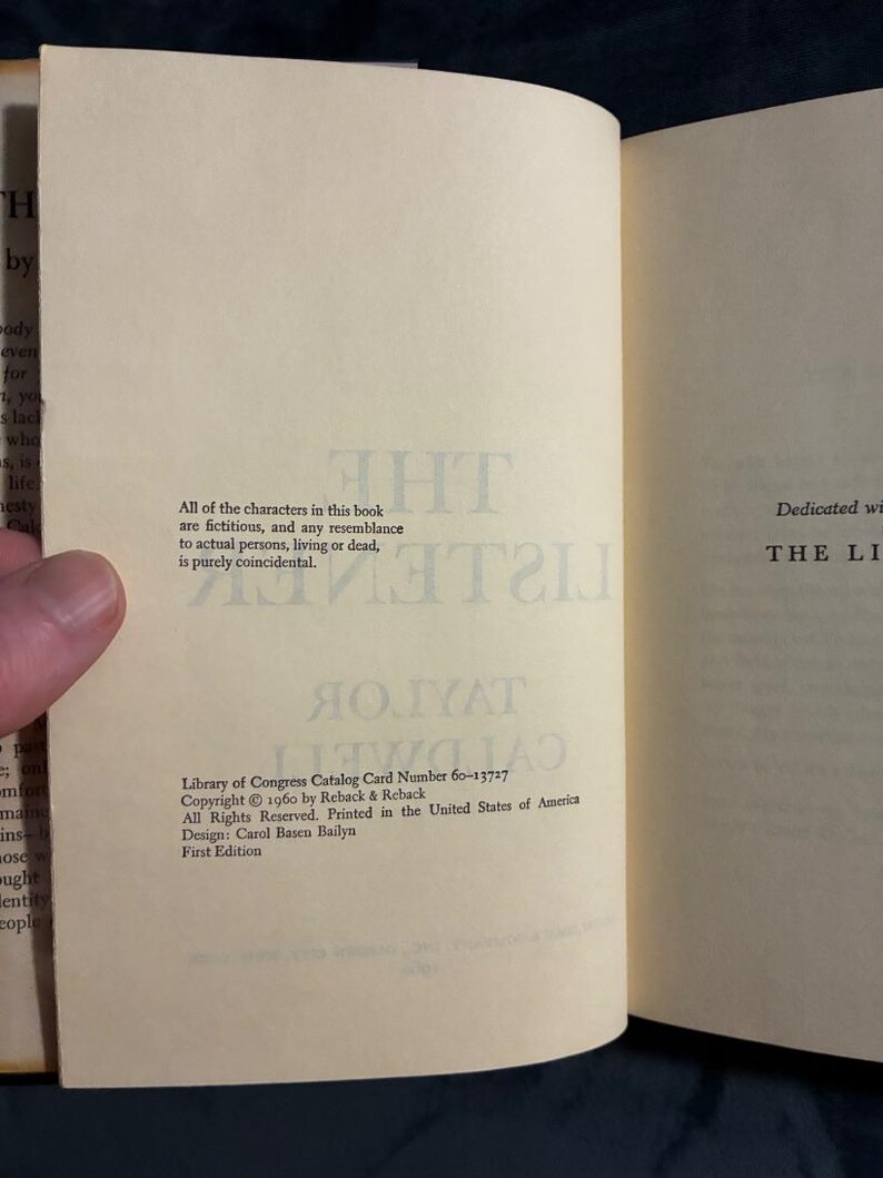 The Listener by Taylor Caldwell: 1960 First Edition Hardcover (Very Good/Good) image 6
