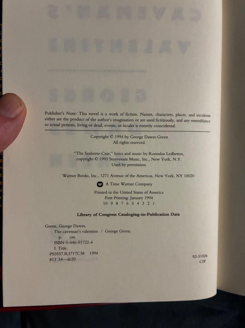 ジョージ・ドーズ・グリーン著『原始人のバレンタイン』サイン入り 1994年初版初刷 美品/美品 画像 4