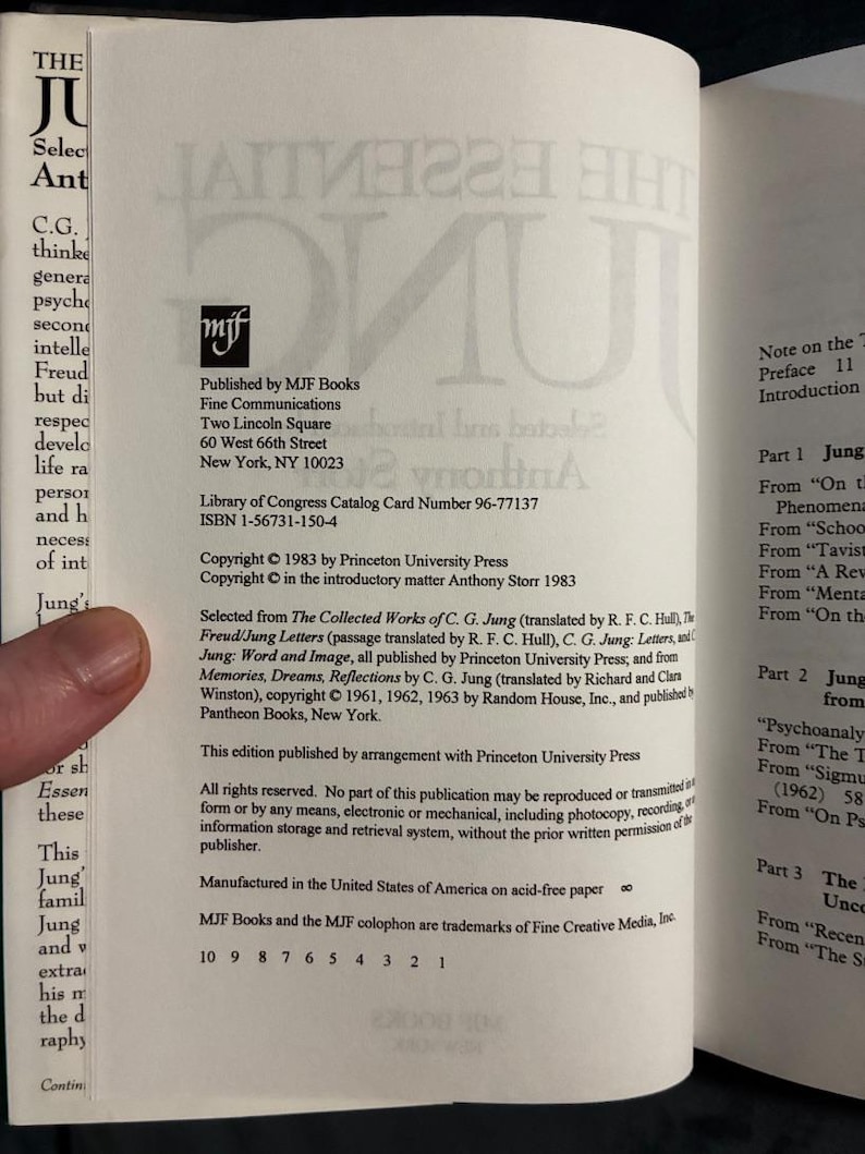 The Essential Jung by C. G. Jung; selected by Anthony Storr MJF Books edition Edition First Printing Fine/Near Fine Hardcover image 5