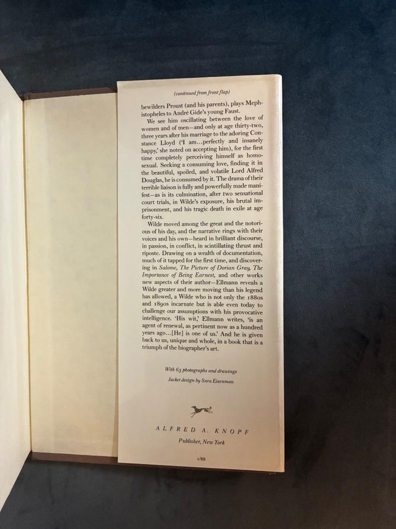 Oscar Wilde de Richard Ellmann. Primera edición, primera impresión. Tapa dura. En excelente estado. imagen 3