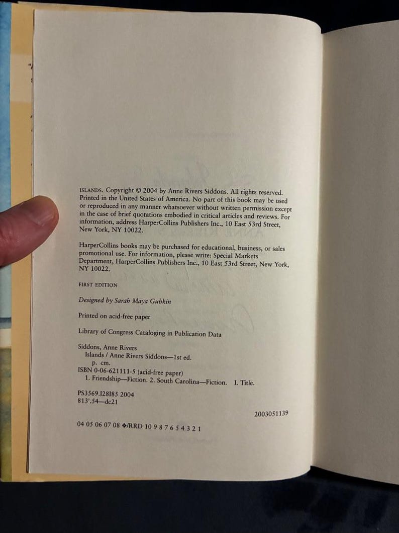 Islands by Anne Rivers Siddons Signed First Edition First Printing Very Good/Very Good Hardcover Signed image 4