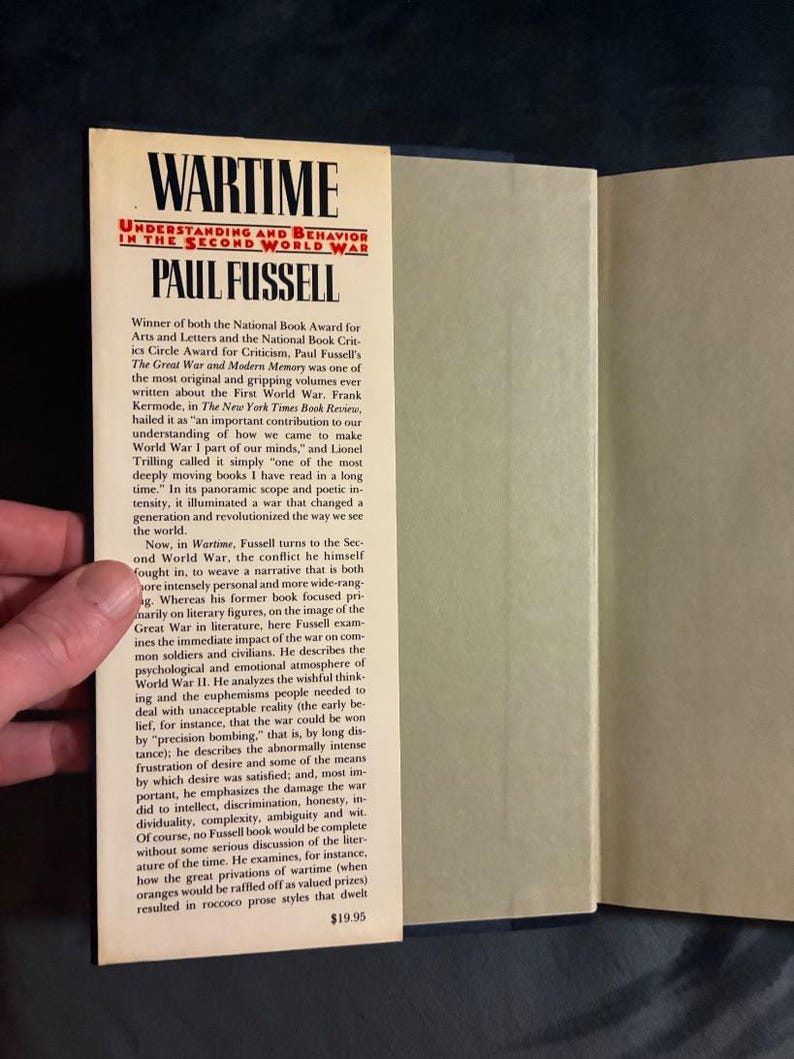 Wartime: Understanding and Behavior in the Second World War by Paul Fussell 1989 First Edition First Printing Good/Near Fine Hardcover image 2