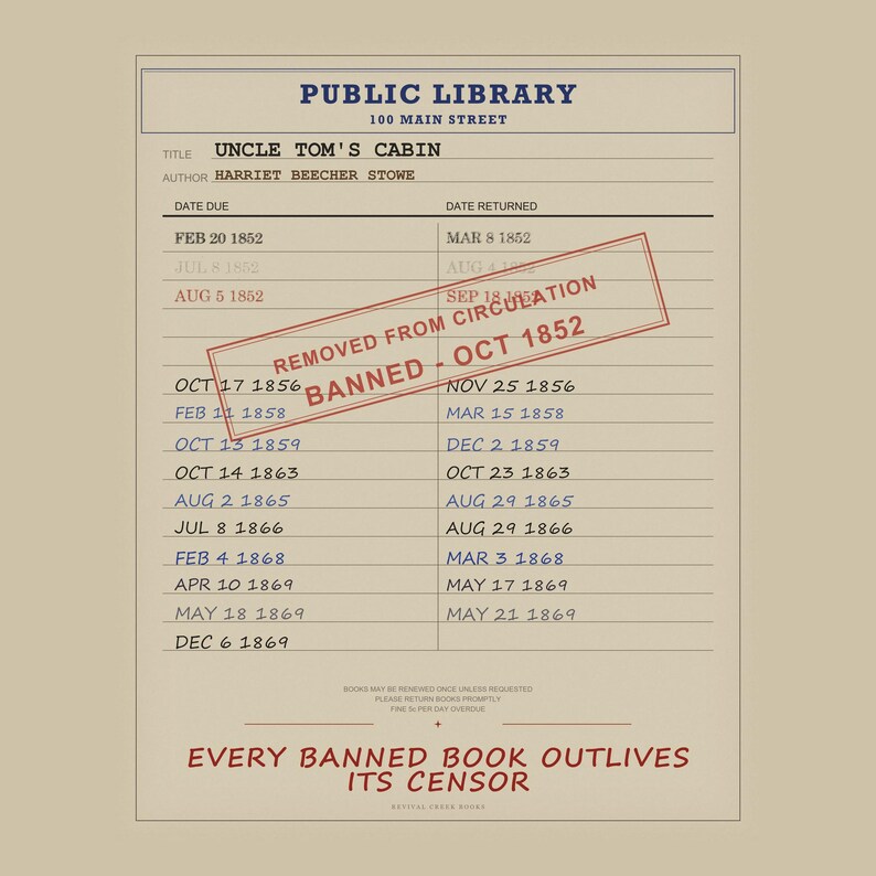 Uncle Tom's Cabin Banned Book Art | Harriet Beecher Stowe Library Card Poster bild 5