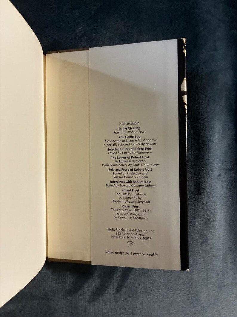 Poésie de Robert Frost, 1969, Première édition, Premier tirage, État proche du neuf/Très bon image 6