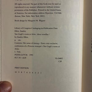 Van Gogh's Room at Arles by Stanley Elkin 1993 First Edition First Printing Near Fine/Near Fine image 7