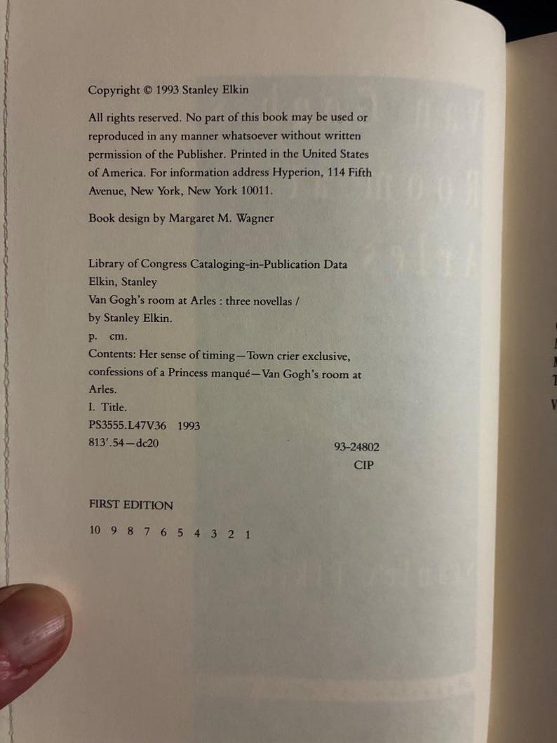 Van Gogh's Room at Arles by Stanley Elkin 1993 First Edition First Printing Near Fine/Near Fine image 7