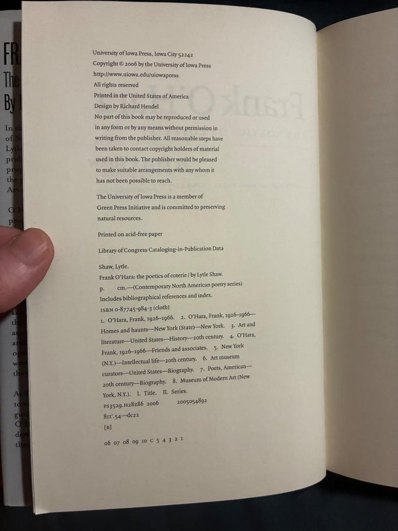Frank O'Hara: The Poetics of Coterie by Lytle Shaw (First Edition, First Printing) image 5