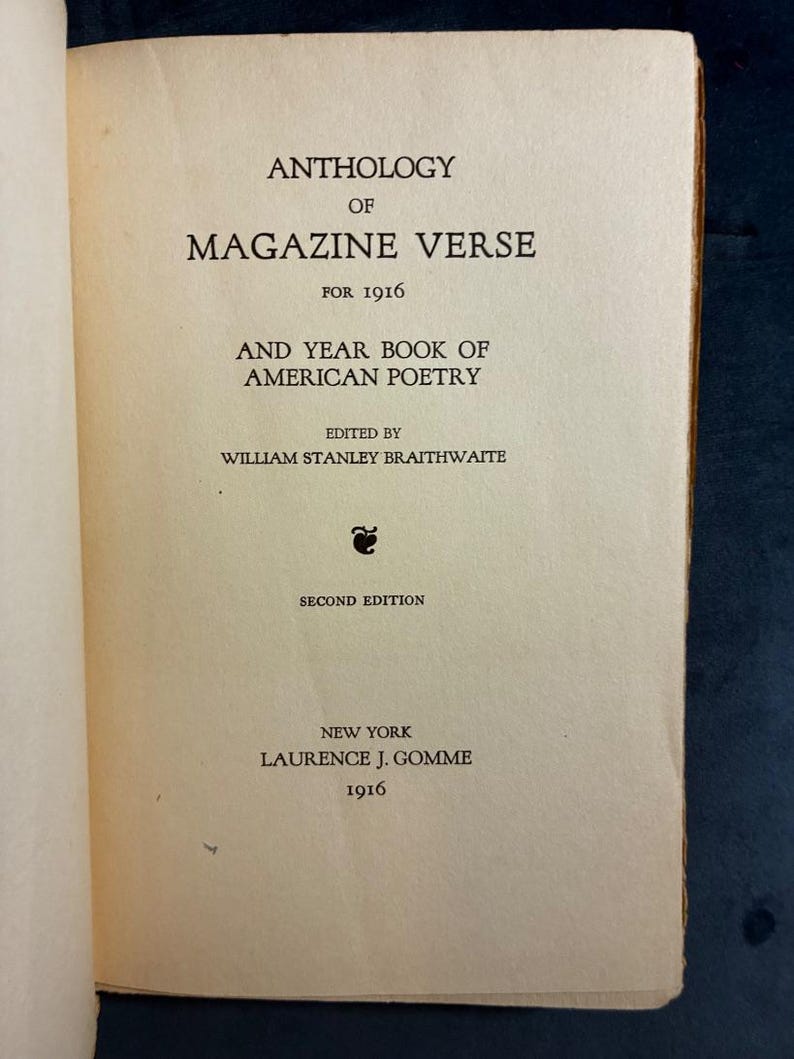 Bloemlezing van tijdschriftgedichten 1916: Braithwaite Poetry Yearbook, tweede editie, hardcover afbeelding 7