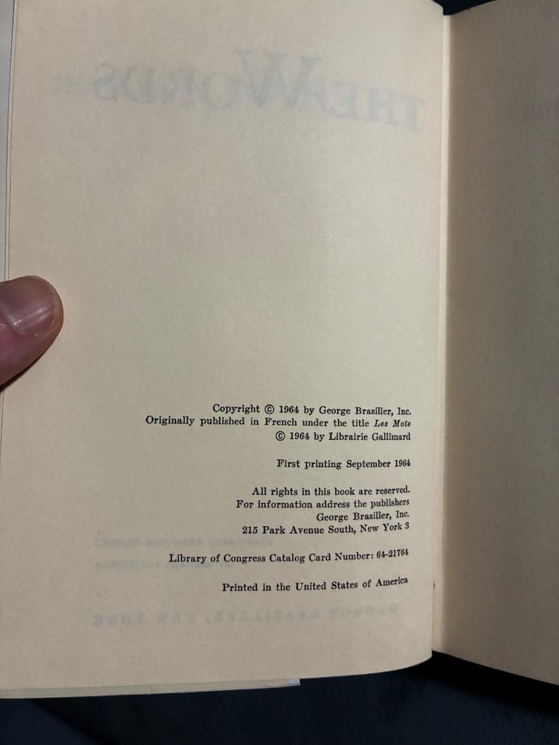 The Words by Jean-Paul Sartre First Edition First Printing Very Good/Good Hardcover image 5
