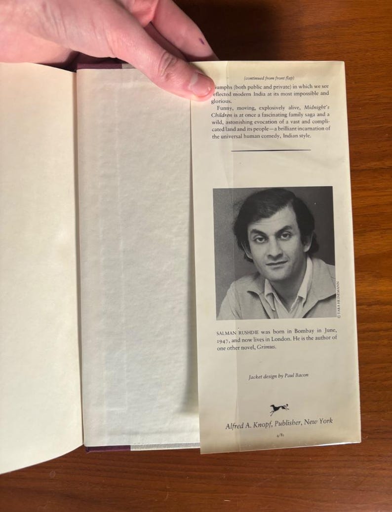 Mitternachtskinder von Salman Rushdie, 1. US-Ausgabe, 1. Druck – Mylar-Hülle mit Sammelkarten Bild 8