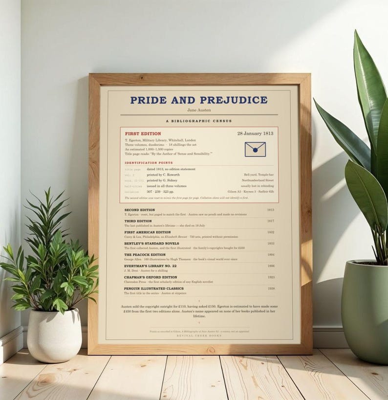 Pride and Prejudice - Jane Austen First Edition Census Poster, Book Lover Gift image 2