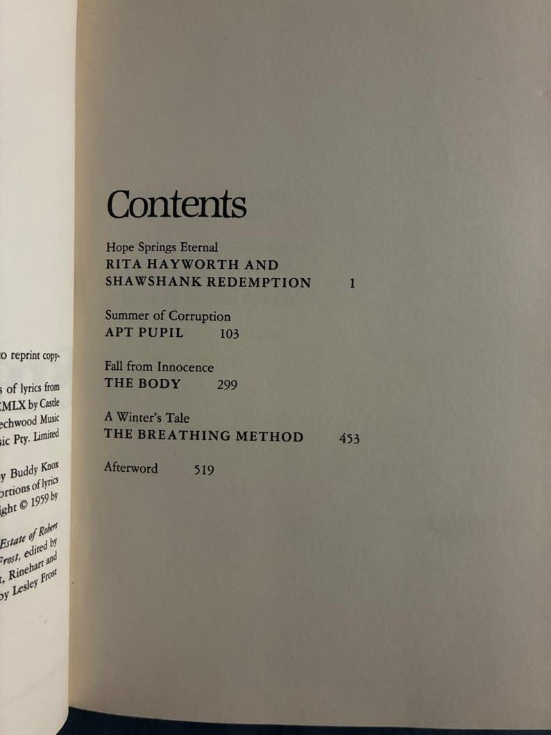 Diferentes estaciones de Stephen King, 1982, primera edición, primera impresión, tapa dura, estado casi perfecto/muy bueno. imagen 7
