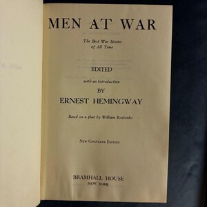 Men at War: The Best War Stories of All Time by Ernest Hemingway (editor) 1942 Edition Very Good/Good image 4