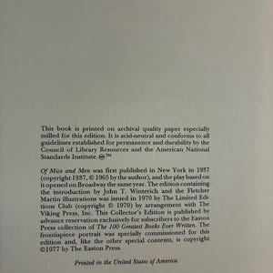 Von Mäusen und Menschen von John Steinbeck, Easton Press Edition, sehr guter Zustand, Hardcover, 1977 Bild 6