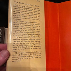 The Dispossessed Garden: Pastoral and History in Southern Lit, Lewis P. Simpson 1975 image 2