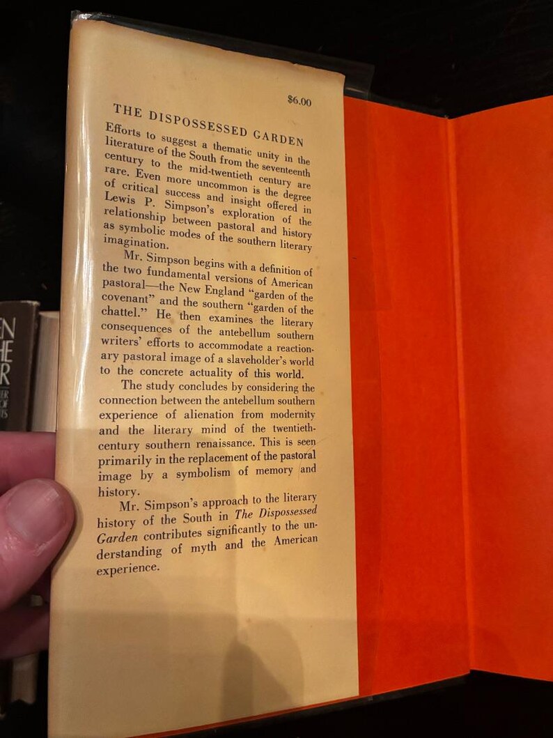 The Dispossessed Garden: Pastoral and History in Southern Lit, Lewis P. Simpson 1975 image 2