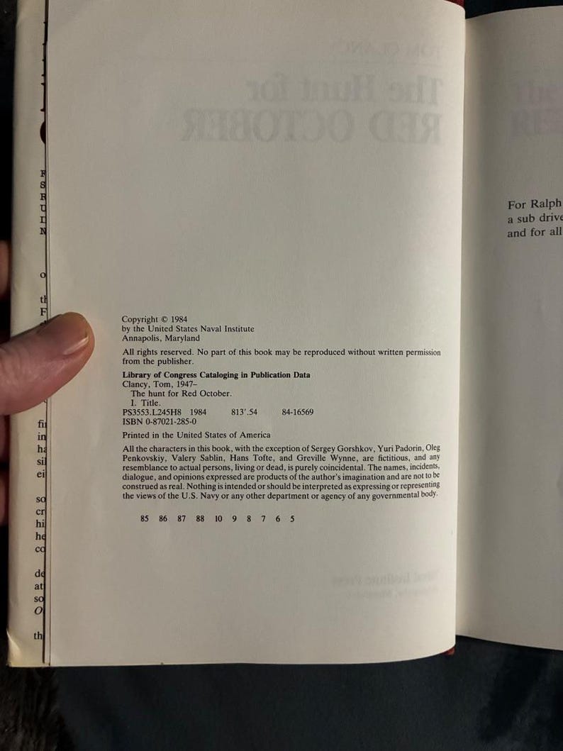The Hunt for Red October by Tom Clancy 1984 First Edition 5th Printing Near Fine/Very Good Hardcover image 3