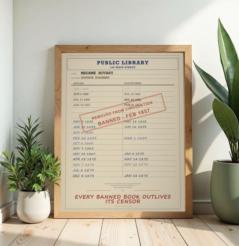 Madame Bovary Banned Book Poster | Gustave Flaubert Library Card Print | French Literature Art image 3