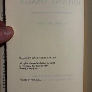 Johnny Osage by Janice Holt Giles Book Club Edition Very Good/Very Good image 3
