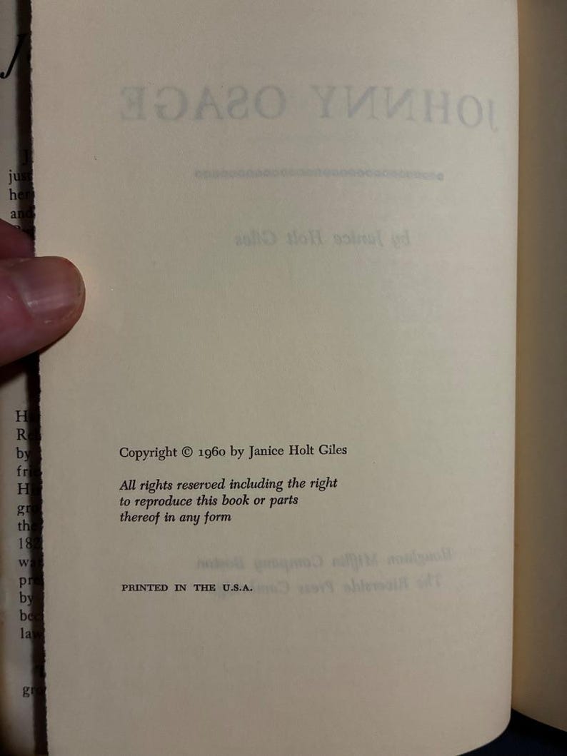 Johnny Osage by Janice Holt Giles Book Club Edition Very Good/Very Good image 3