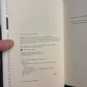 Jane Goodall Reason for Hope: Spiritual Journey First Edition Hardcover image 2