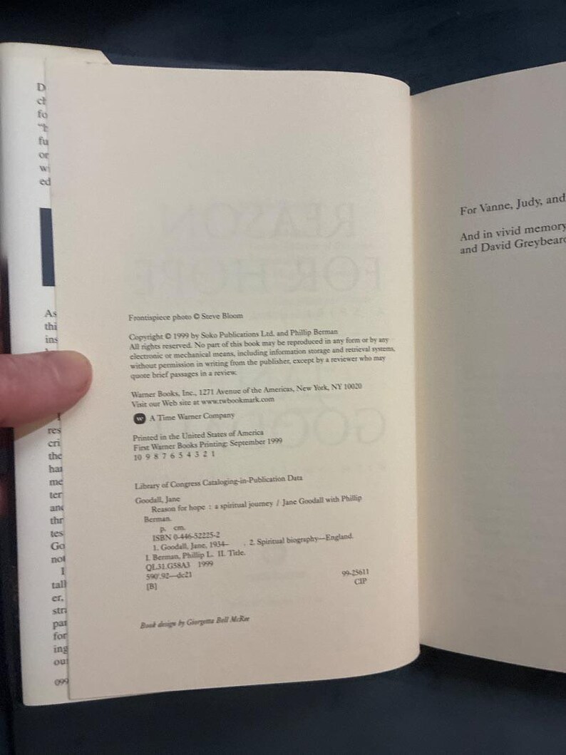 Jane Goodall Reason for Hope: Spiritual Journey First Edition Hardcover image 2